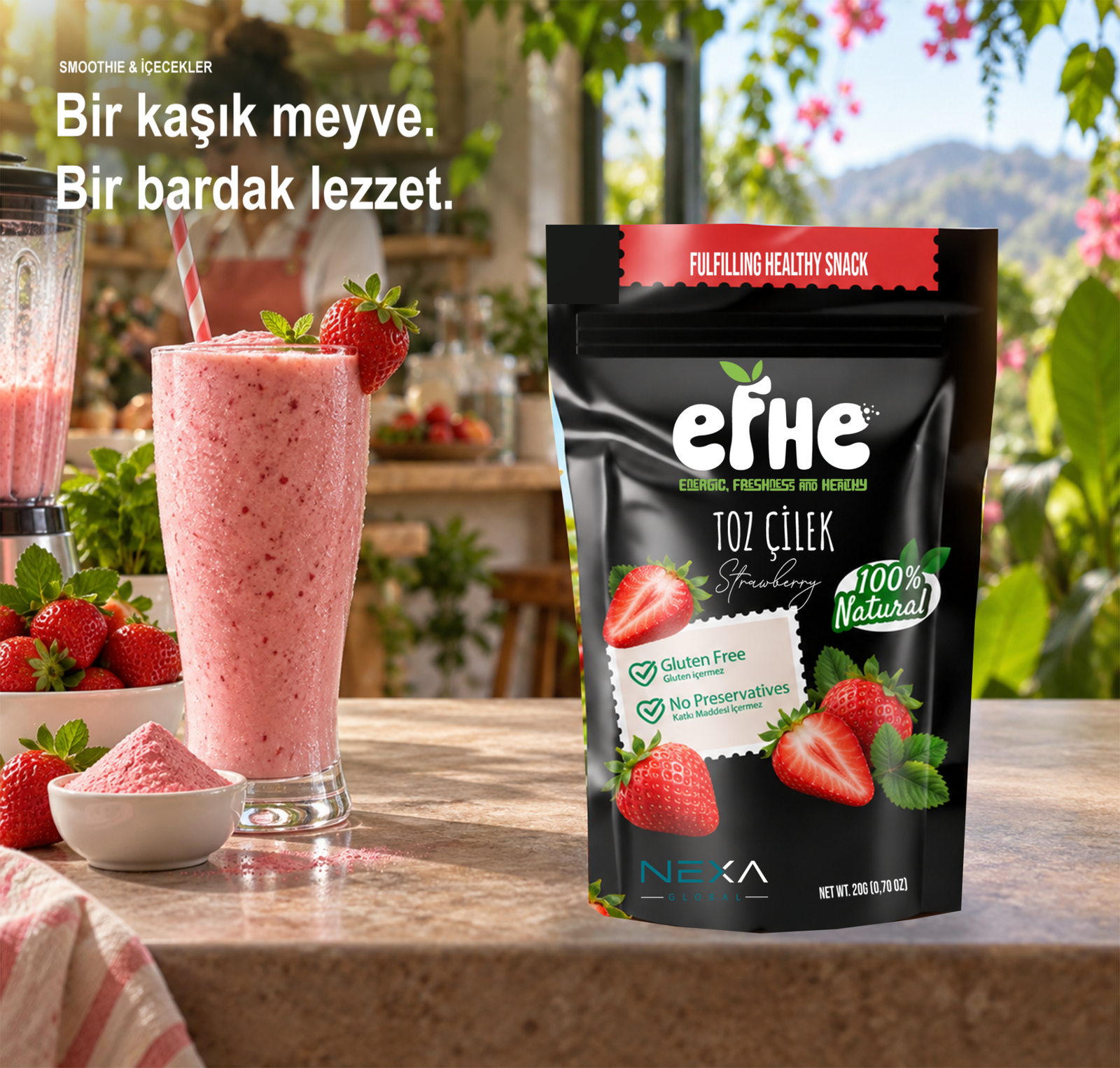 EFHE meyve tozlarıyla içecek hazırlama